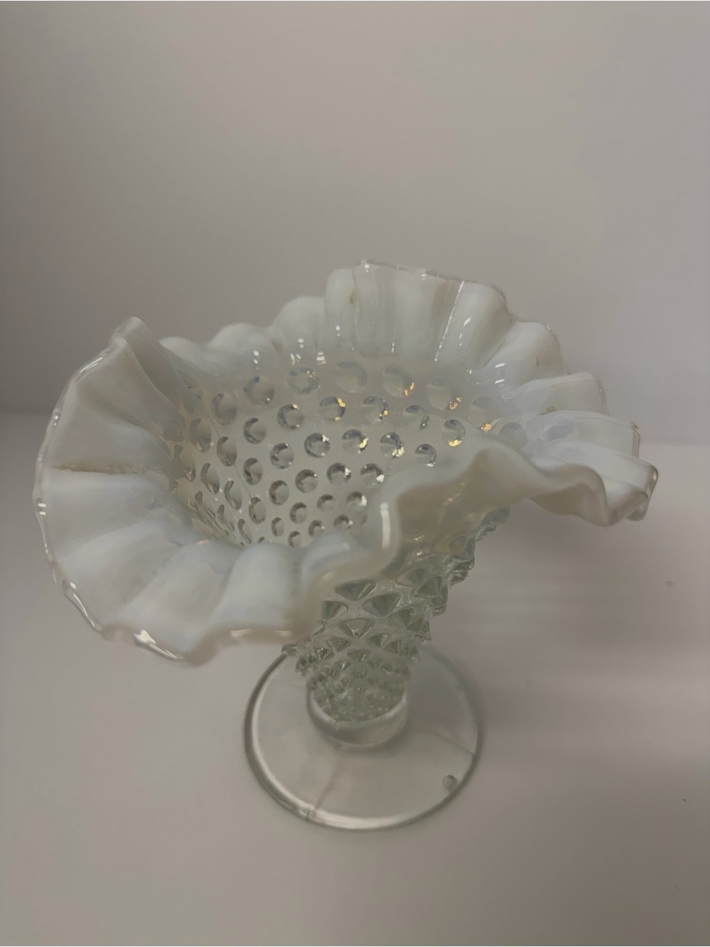 Fenton Opalescent Moonstone Hobnail Vase